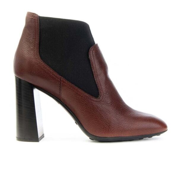 Tod’s Tronchetto Donna Calfskin Leather Ankle Boot Burgundy Size 38 Italy 8 US - Picture 4 of 16